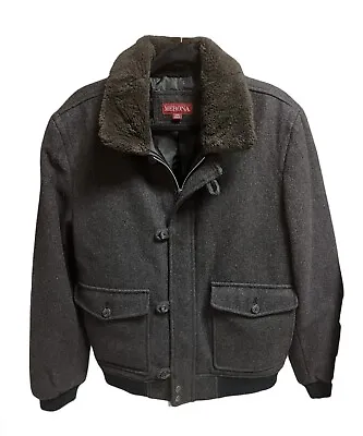 Merona Mens Medium Wool Blend Pea Coat Gray Bomber Faux Fur Zip Jacket • $25