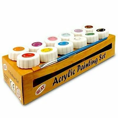 NEW Acrylic Painting Set - Pack Of 12 Colour Paint Set Multi Colour With Brush • £10.29