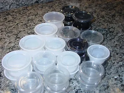 30 Mini Plastic Condiment Containers Used Once W/ Lids Clear Tops Craft Storage • $7.99