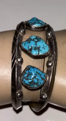 Vintage Navajo Old Pawn Turquoise Sterling Silver Cuff Bracelet • $275