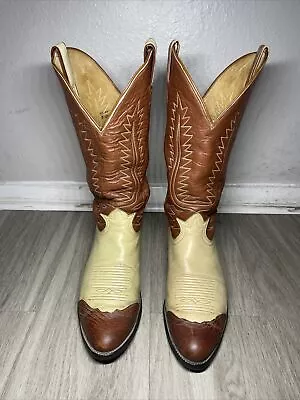 Tony Lama 6214 Vintage Gold Label Wingtip Cowboy Boots Mens Size 10D • $119.98