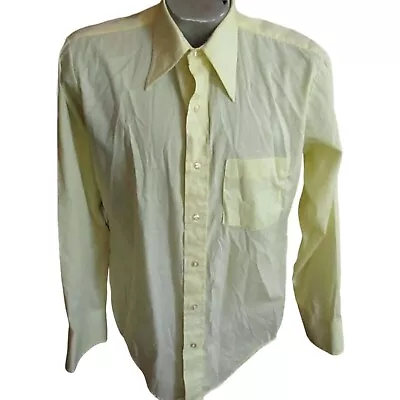 Vintage Mens Dress Shirt Large K-MART YELLOW 1970's Big COLLAR Mod Indy • $29.91