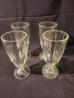 VINTAGE SET 4 Clear Tall Ribbed Ice Cream Sundae Milkshake Dessert Glasses 7.5  • $29.99