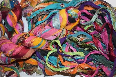 100g Sari Silk Ribbon Craft Ribbon Yarn Jewelry Making Multi Shades • $9.90