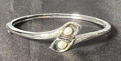 Alwand Vahan Cala Lilly 14k Gold Sterling Silver Diamond & Pearl Bangle Bracelet • $149