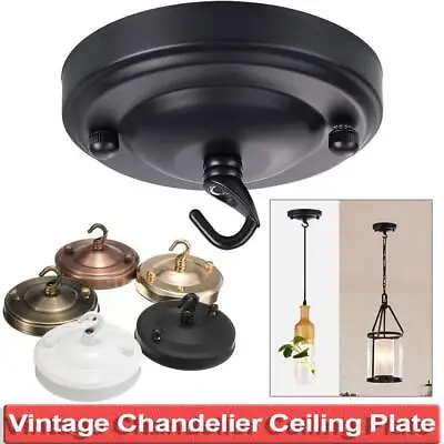 Vintage Ceiling Plate Holder Iron Chandelier Canopy With Hook For Pendant Lights • £6.23