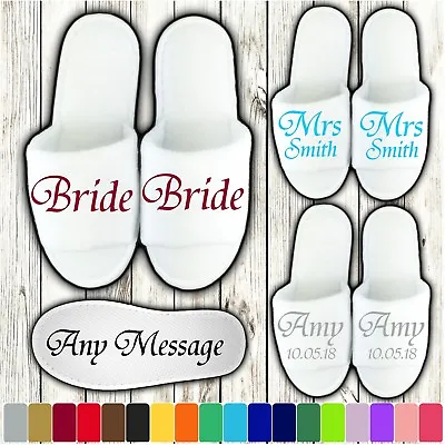 £5.99 • Buy White Spa Slippers Personalised Wedding Open Toe Fancy Novelty Bridal Party
