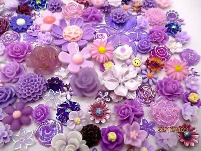 Flower Embellishments Flatback Scrapbook Craft Jewels Charms Cabochons Purples • £3.99