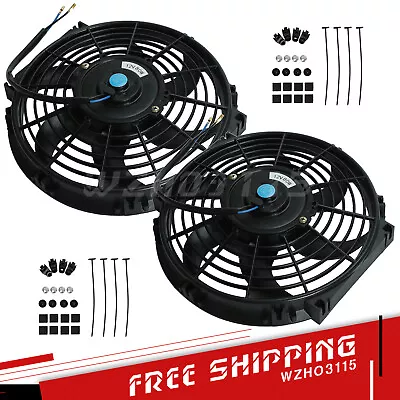 2x 10  Inch Universal Slim Fan Push Pull Electric Radiator Cooling 12V Mount Kit • $37.99