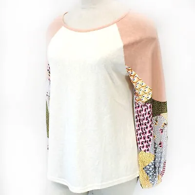 Easel Plus Beige Patchwork Balloon Sleeve Top Blouse 2X • $29.99