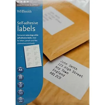 WHSmith Quality Home & Office Extra Large White Self-Adhesive Labels Pack Of 320 • £8.99