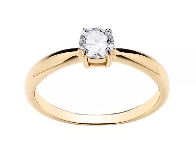 9ct Yellow Gold On Silver 0.50ct CZ Solitaire Engagement Ring Size J - U • £13.95