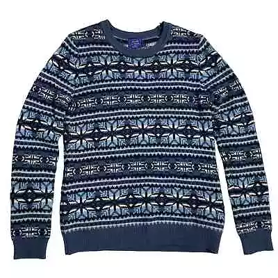 Vintage 90s Le Tigre Grandpa Knit Sweater Blue Knit Snowflake Christmas  • $15