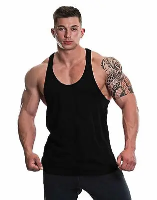 Mens Plain Gym Vest Bodybuilding Muscle Stringer Vest Racer Back Top Singlet Uk • £7.99