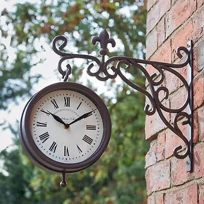 Garden Station Clock & Thermometer Wall Mounted Antique Brass Effect Accessory • £29.99
