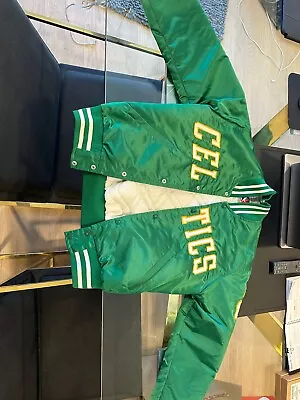 Vintage Starter NBA Boston Celtics Men's Green Satin Bomber Jacket Size Medium • $61