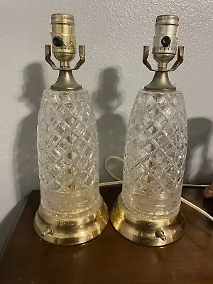 Vintage Lead Crystal Table Lamps 14” Made In Poland Pair Of 2 Bottom Lights • $15