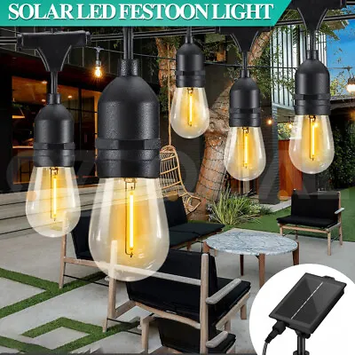 $54.69 • Buy 15M LED Festoon Lights Solar String Light Waterproof Wedding Party Outdoor Bulbs