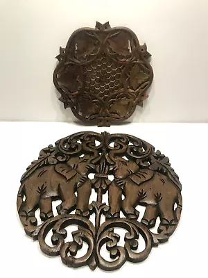 2 Vintage Wood Carved Trivets Or Wall Art • $10