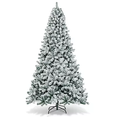 9ft Premium Snow Flocked Hinged Artificial Christmas Tree Unlit W/ Metal Stand • $159.99