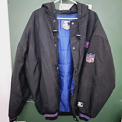 Vintage New York Giants Starter Hooded Jacket Black Men's Size XL • $79.99