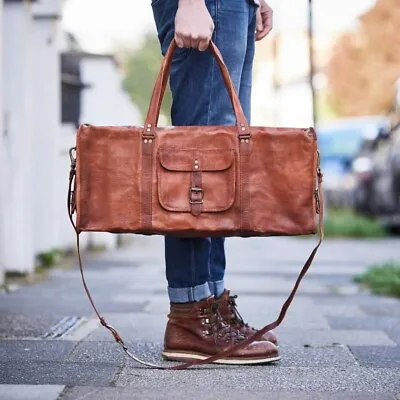 Leather Weekend Bag Genuine Travel Duffle Sports Cabin Gym Holdall Luggage Bag • £42