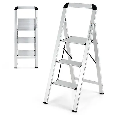 3 Step Ladder Aluminum Folding Step Stool 330lbs  Lightweight W/ Non-Slip Pedal • $59.99