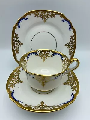 Salisbury China Bradleys Trio Teacup Cake Plate & Saucer Blue & Gold • £12