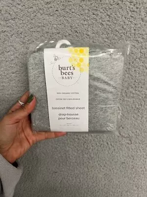 Burts Bees Baby Sz 15x 33 100% Gray Organic Cotton Jersey Mini Fitted Crib Sheet • $8.40