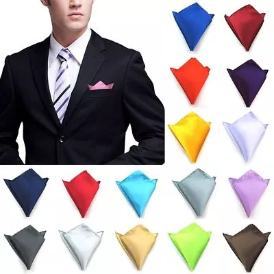 Men's Satin Silk Pocket Square 10  Hankie Hankerchief Wedding Party Formal Suit • $9.49