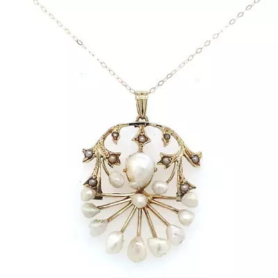 14k Yellow Gold Art Nouveau Pendant With Mississippi Pearls (#J6165) • $979