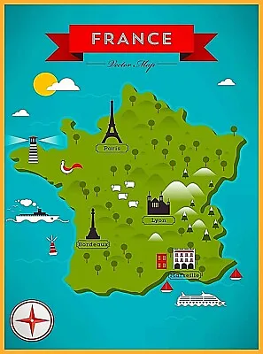 Map Of Paris France Eiffel Tower Notre Dame Retro Travel Art Poster Print • $10.49