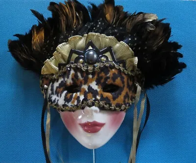 Clay Art Ceramic Face Wall Mask Animal Print Mask With Feathers Musical • $45