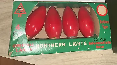 4 VTG Christmas Light Bulbs Red C9 Northern Lights Intermediate Base Lamps Xmas • $7.15