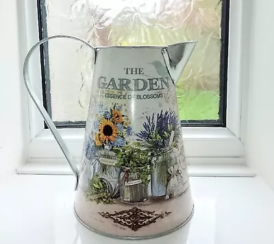 Large Jug Artificial Flower Vase Sunflower Cream Lavender Herbs Metal Decal 22cm • £11.99