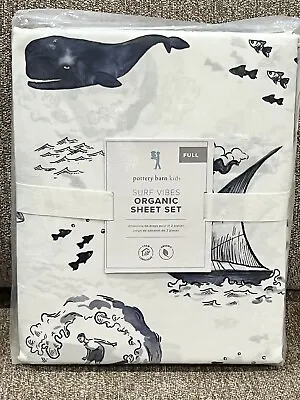 Pottery Barn Kids Surf Vibes Full Sheet Set Boat Whale Beach Ocean Hawaii Island • $109.95