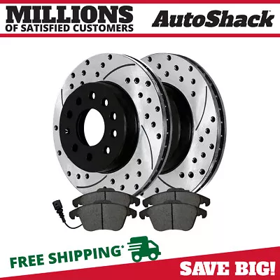 $74.70 • Buy Front Drilled Slotted Brake Rotors Black & Pads For VW Passat Tiguan Audi Q3 V6