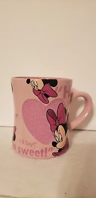 Disney Parks Minnie Mouse Mug Pink Glitter Heart Coffee Cup Mug Original 16oz • $12