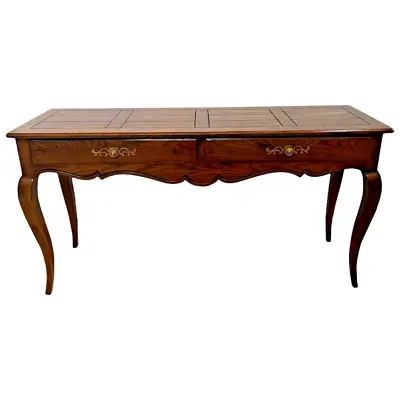 Vintage Sofa Table Henredon Furniture Two Drawers French Country Oak Inlays • $1396.50