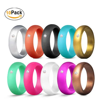 5/7/10 Pcs/Set Diamond Silicone Rubber Wedding Ring Gift For Men And Women • $17