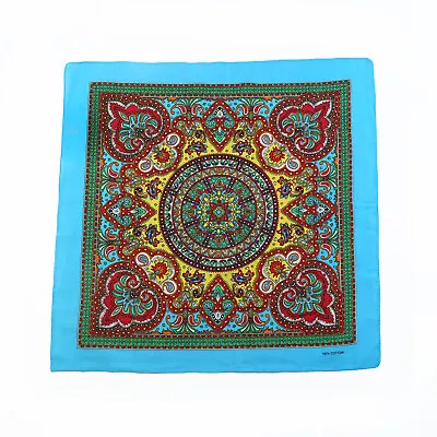 Bandana Moroccan Paisley On Blue 1pce 54cm 100% Cotton Head Wrap Scarf • $3.88