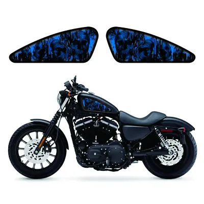 Blue Flame Skeleton Gas Tank Decals Emblem Badges Papers For Harley Motorcycles • $27.94