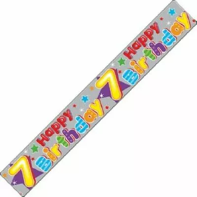 7th BIRTHDAY BANNER - Age 7 - PARTY DECORATION SILVER  -  Girl Or Boy - Seventh • £2.29