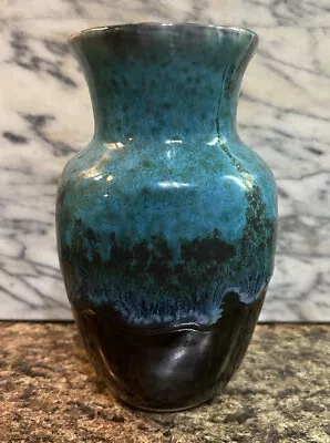 Vintage 90s Studio Art Pottery Black & Turquoise Glaze Vase 6.5” Signed 1994 • $25