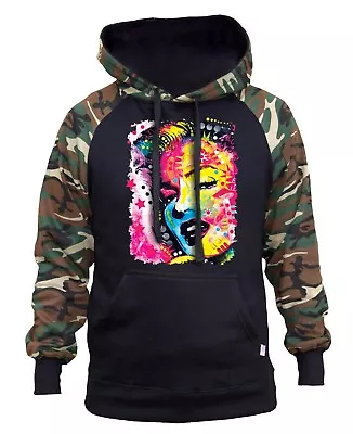 Men's Marilyn Monroe Neon Paining Camo/Black Raglan Hoodie Sexy Hollywood Art • $30.99