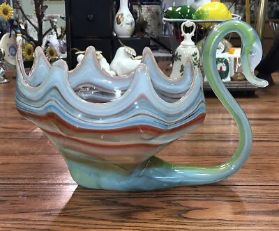 VINTAGE Hand Blown Murano Style Art Glass Swan Planter / Candy Dish “BEAUTIFUL “ • $25