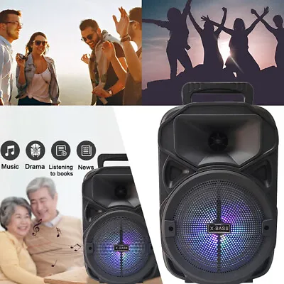 LED Portable Bluetooth Karaoke Speaker Machine Party Lights Mics Light Songs MP3 • £8.99