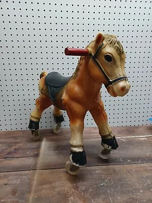 Vintage Riding Toy Horse On Wheels Hard Plastic Pony 16  • $59.99