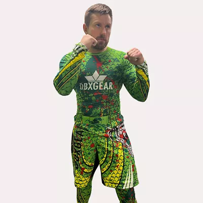 Compression MMA Base Layer Martial Arts Body Suit BJJ Green Devil Rash Guard Set • £21.24