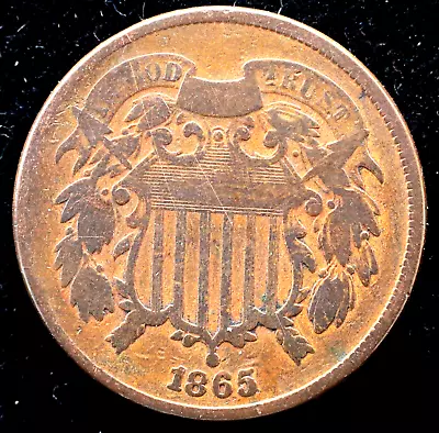 Kappyscoins G8151   1865 Civil War Used And Dated  Two Cent Piece Nice G Vg • $9.99